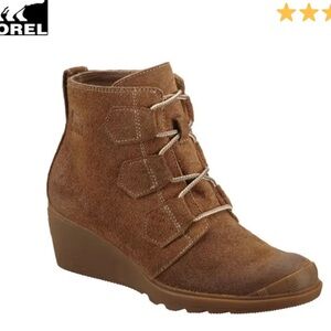 Sorel US7 Toronto Tan Cognac Lace Up Wedge Booties - Suede Leather